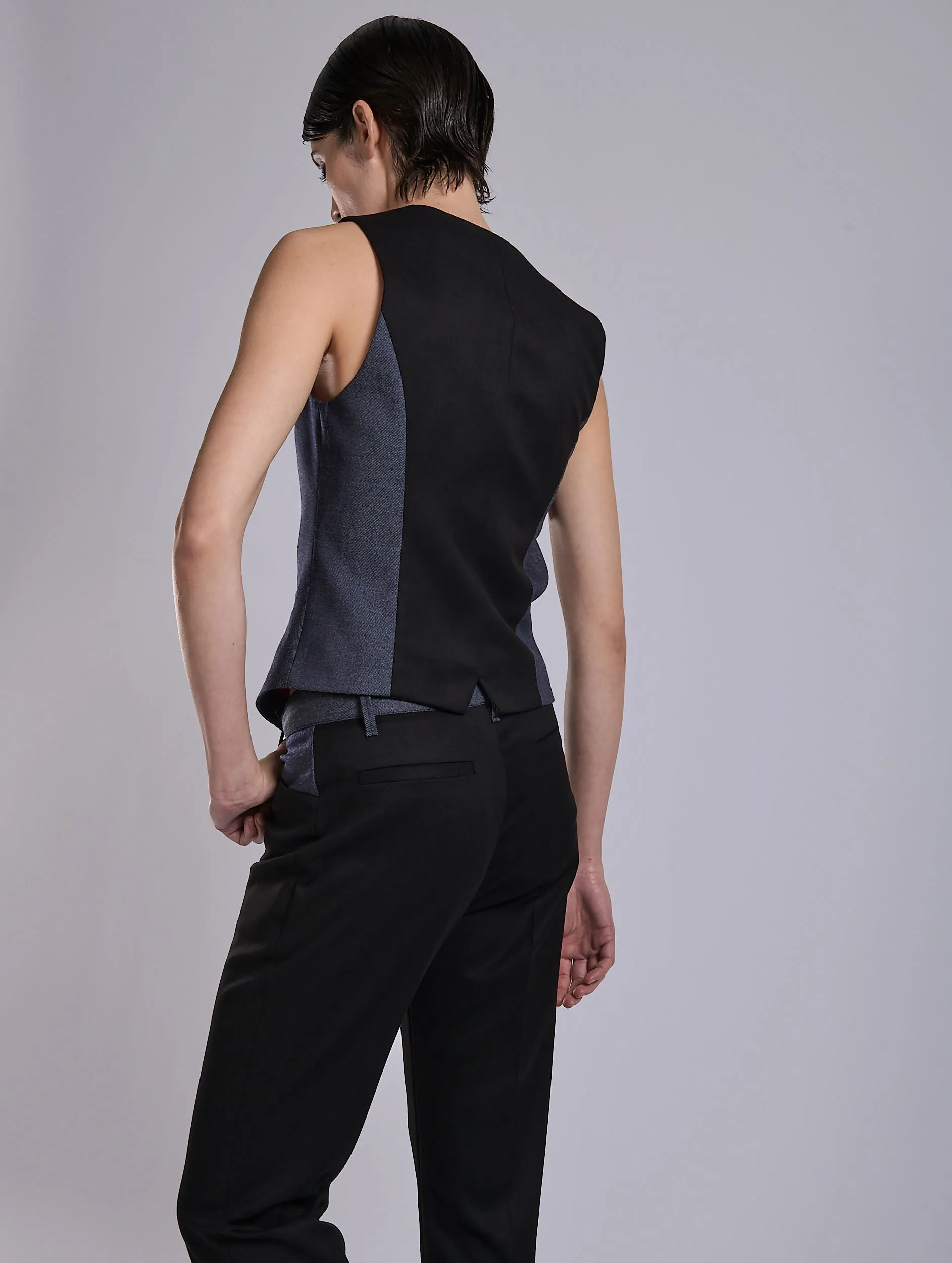 Denim-look bi-material waistcoat Stylish Fit