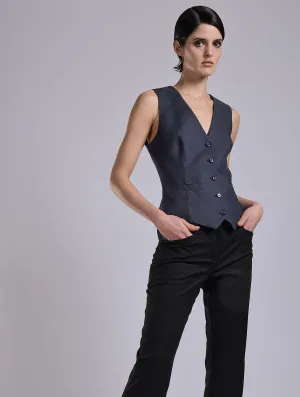 Layered Look Wear Trendy Design Denim-look bi-material waistcoat