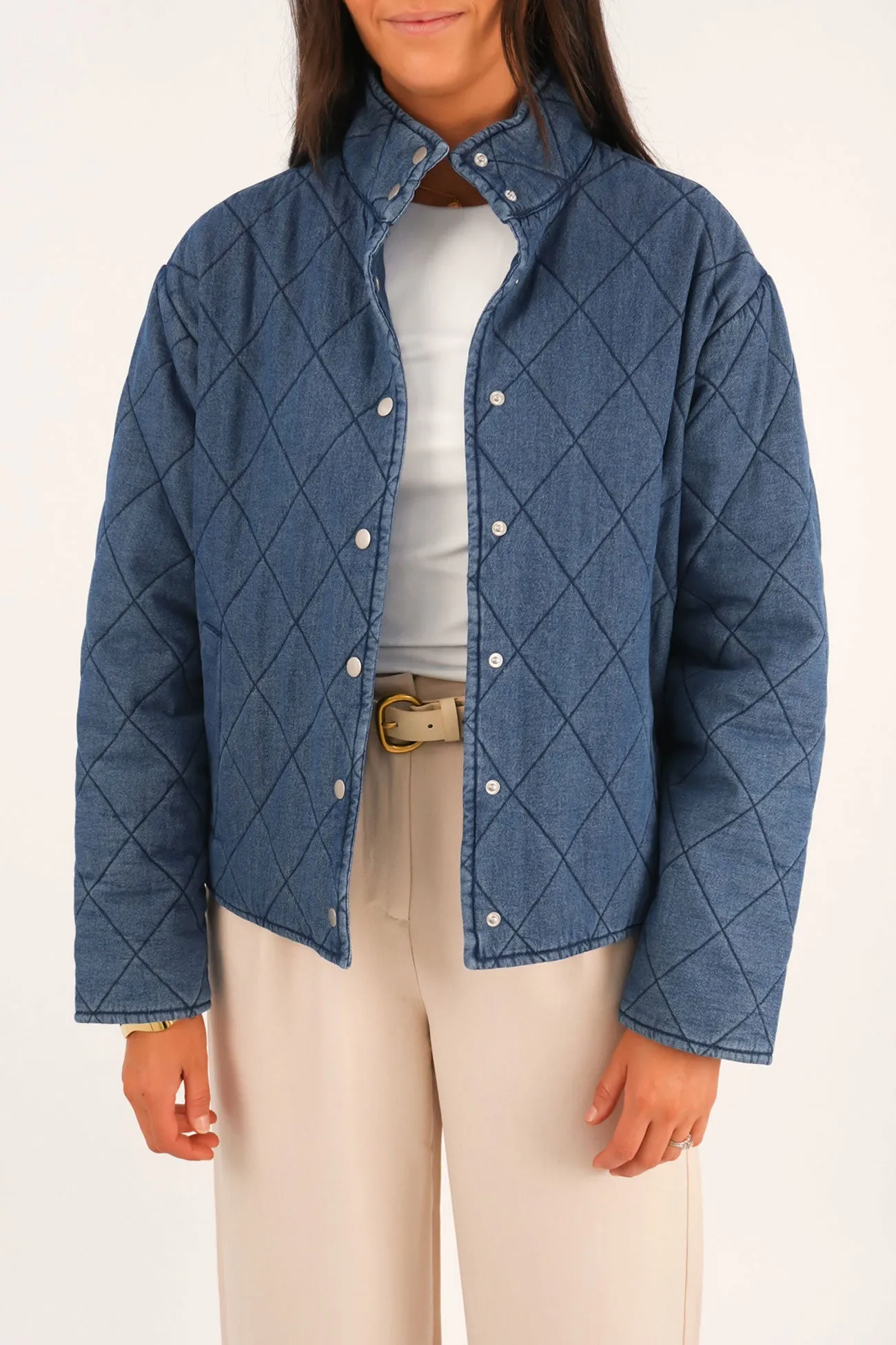 Denim Quilted Bomber Blue Haze Thermal Insulated Jacket