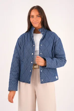 Denim Quilted Bomber Blue Haze Drop Tail Hem