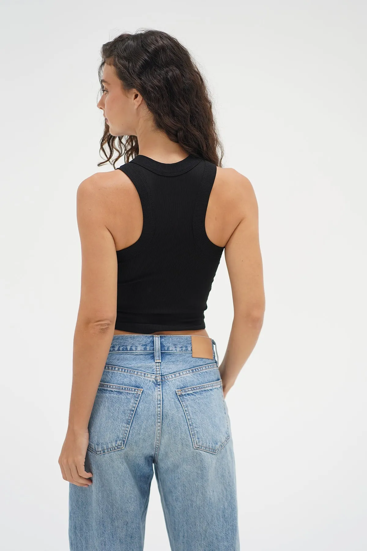 Detra Ribbed Tank - Black AntiClingFabric