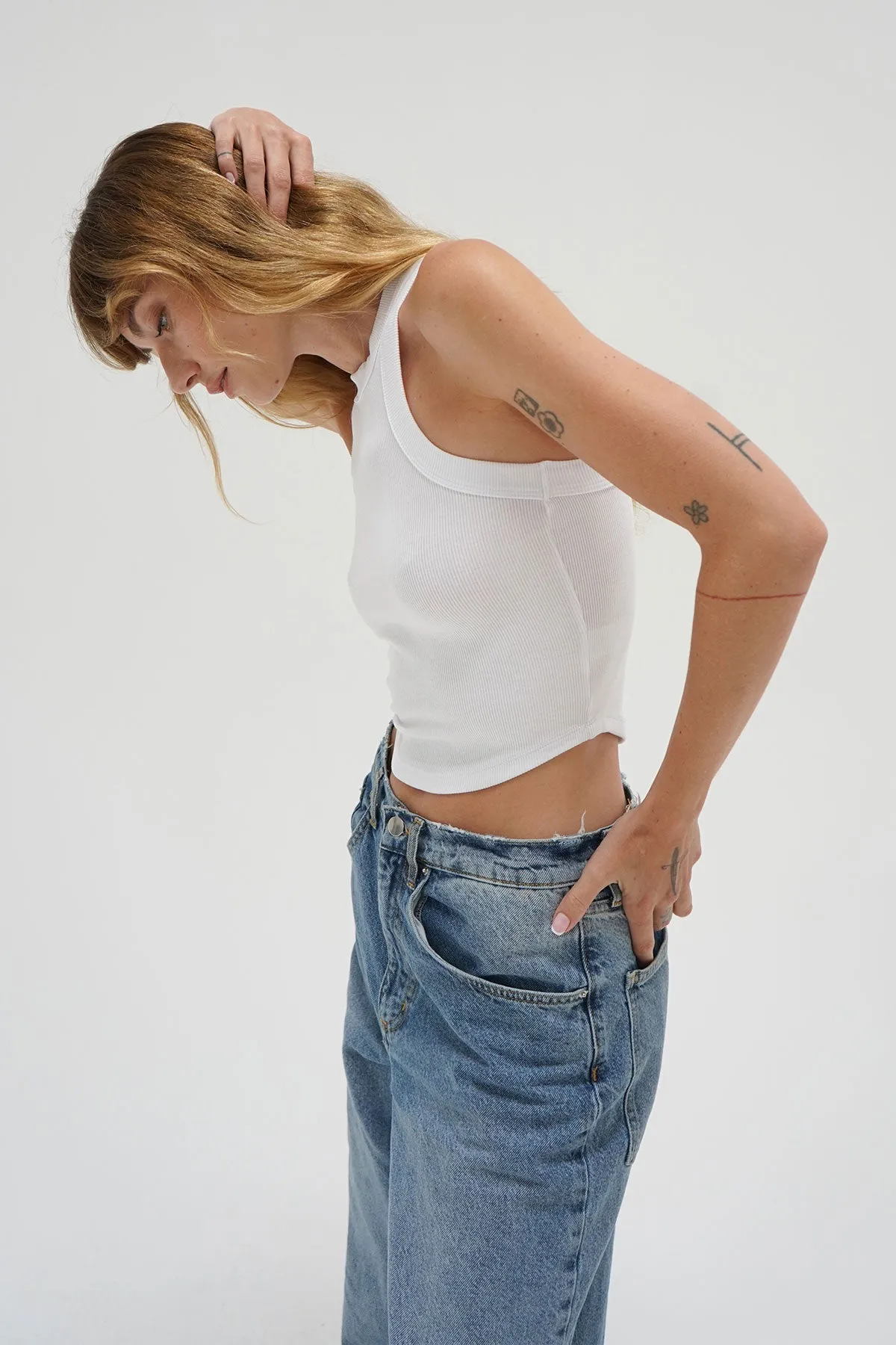 Detra Ribbed Tank - White AbrasionResistant Material Trendy Top