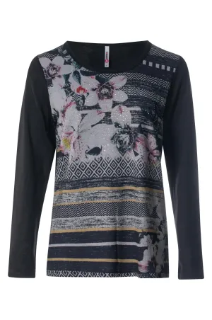 Free Fit Conscious Core Digital Print Top with Diamantes | Charcoal Pink Flower | 3973BR