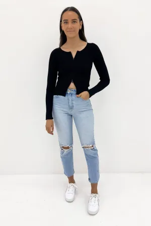 Dilon Ribbed Long Sleeve Top Black clean look