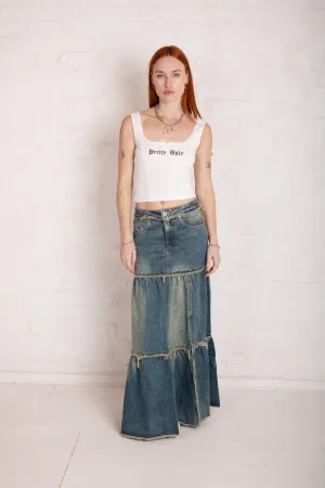 Stylist Pick Dirty Wash Tiered Denim Maxi Skirt
