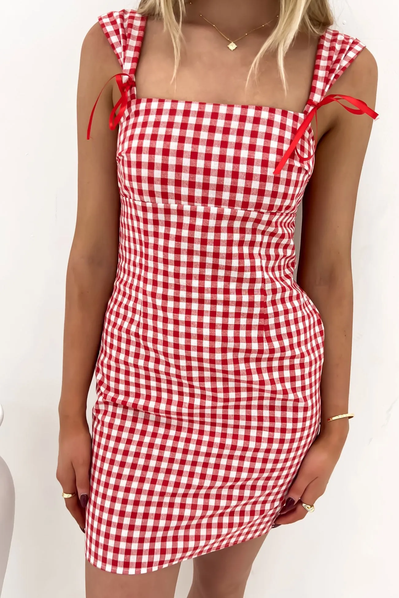 Axton Mini Dress Red Gingham Dew Tone