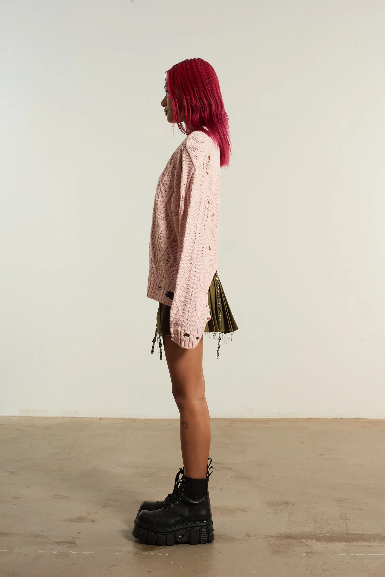 Smart Fit Distressed Cable Knit Pink