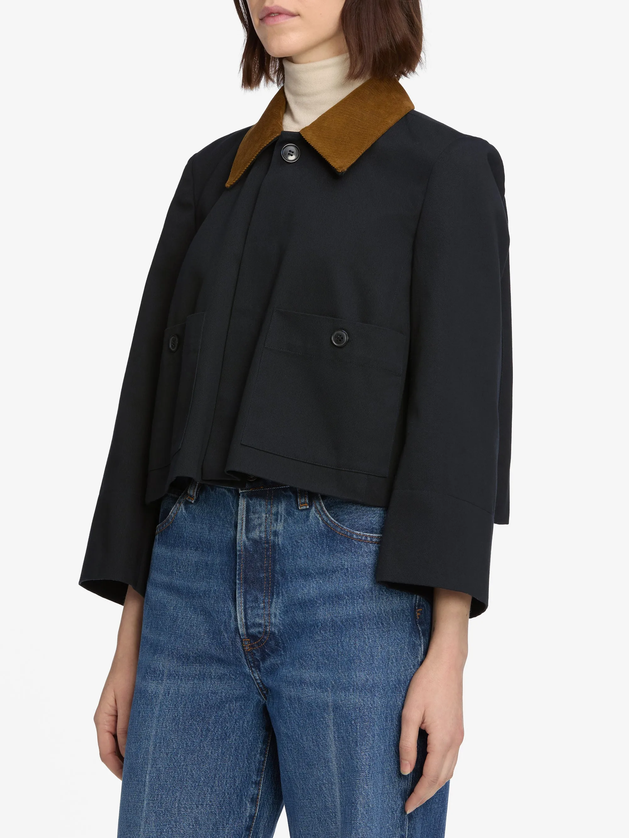 The Mini Swing Jacket -- Navy DoubleLayered Collar ReinforcedElbows
