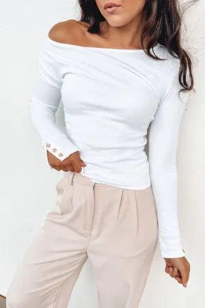 Jordyn Rib Long Sleeve White MultiPocket Design