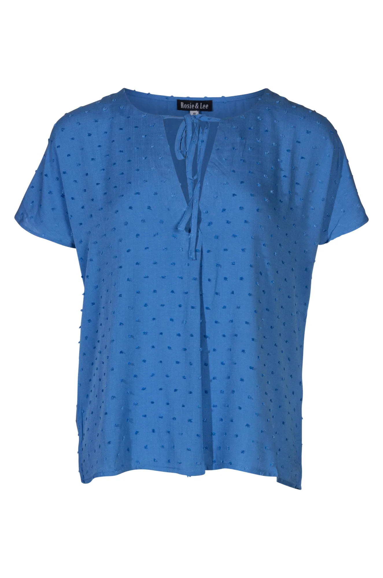 Tie neck Top with curve hem | MED BLUE | 6132A1 Office Mood