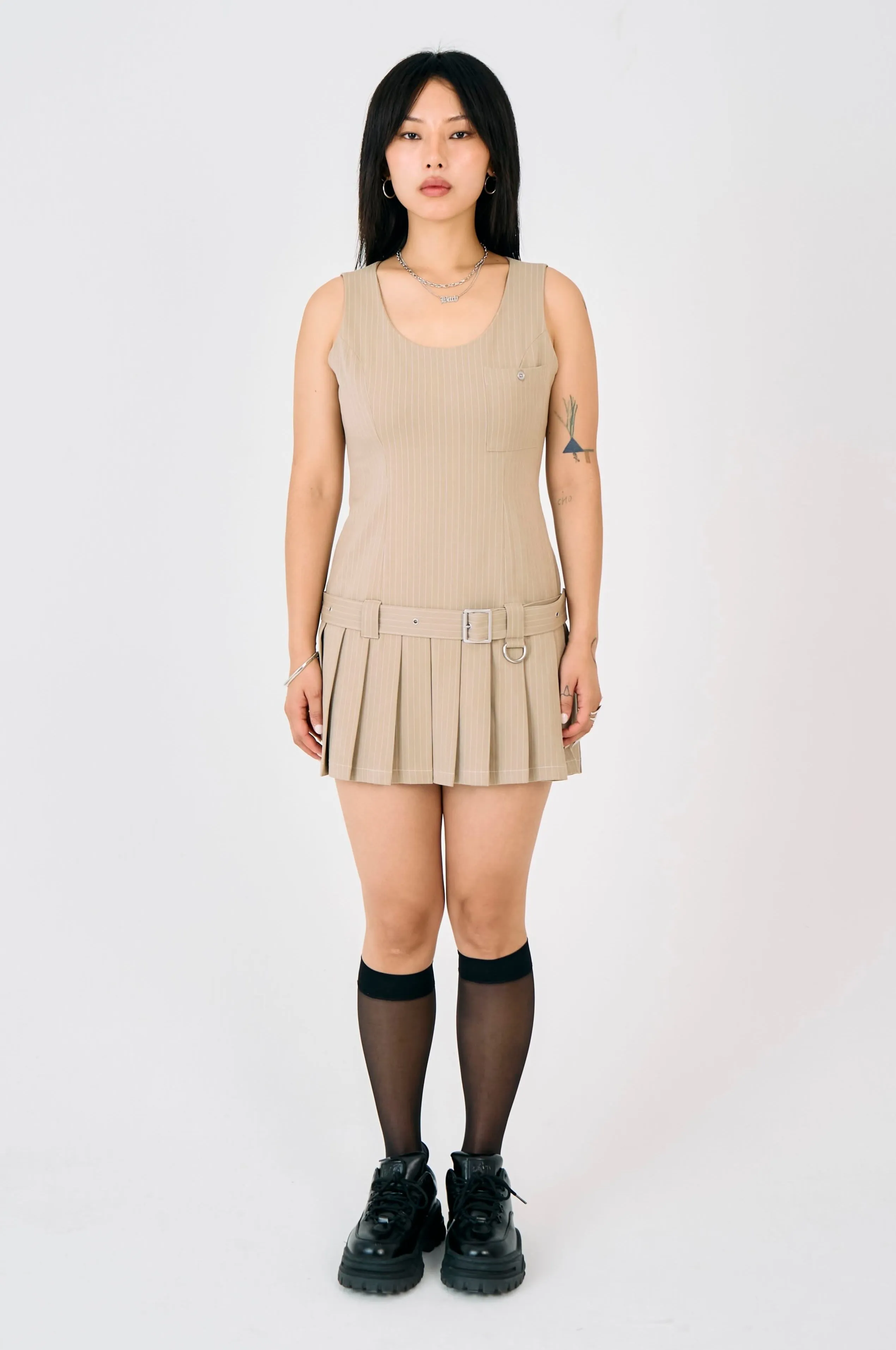Draper Pleated Mini Dress Snow Core