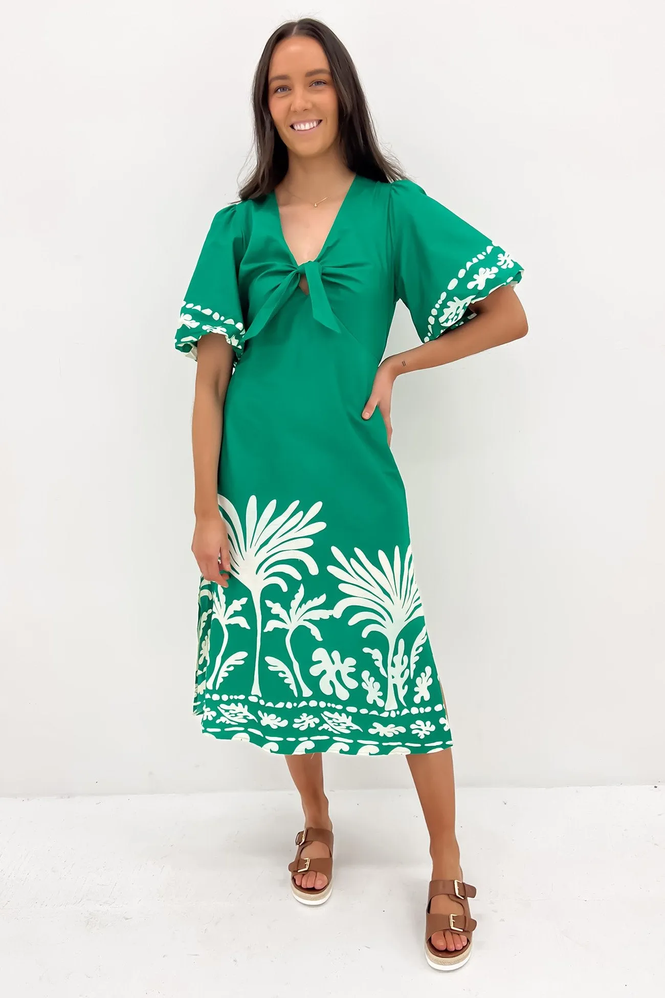 Drew Midi Dress Green White cut out Calm Silhouette