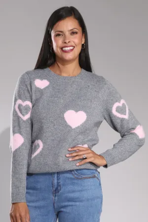 Jersey - Knitwear | Charc Marl/Pink Hearts | 0018B1 Warm Vibe Layered Knit Structure