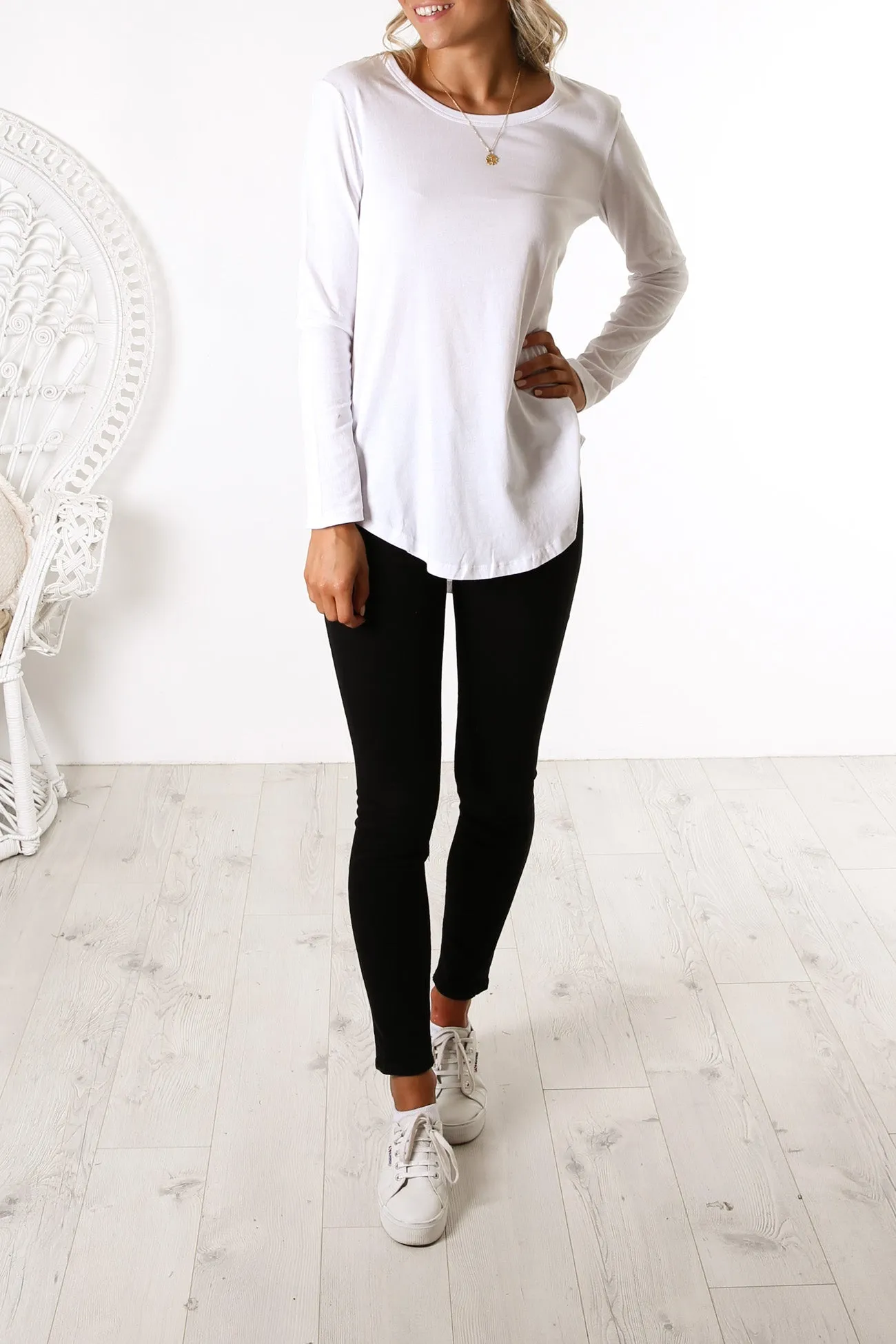 Megan Long Sleeve Top White MultiPanelCut