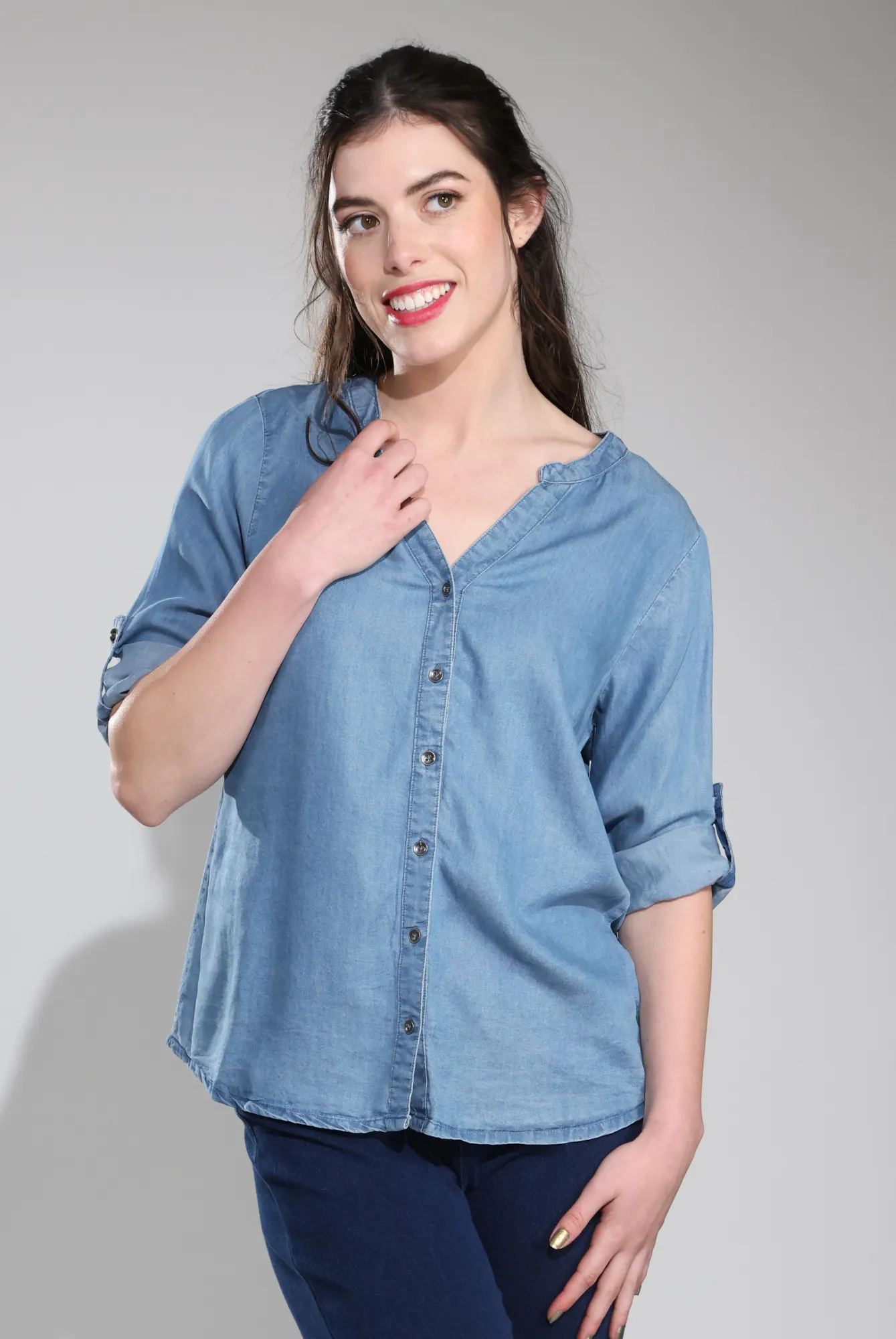 Tencel Roll-Sleeve Shirt | LIGHT INDIGO | 6632C1 Formal Elegance Breathable Look