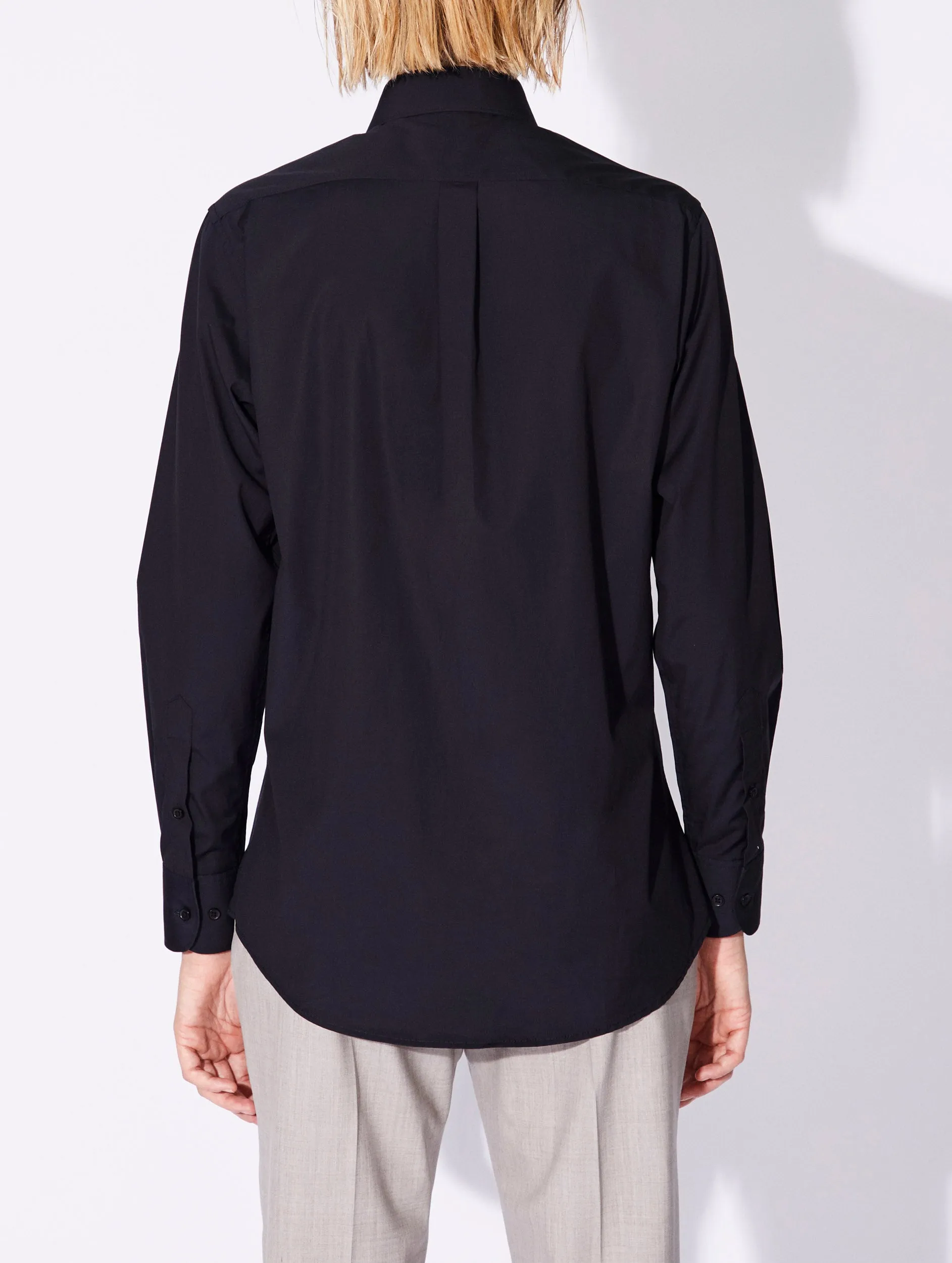 Fur combination Layered Shoulder Design Black cotton poplin shirt