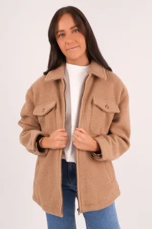 Aria Shacket Tan Snag Free Knit Smooth Finish