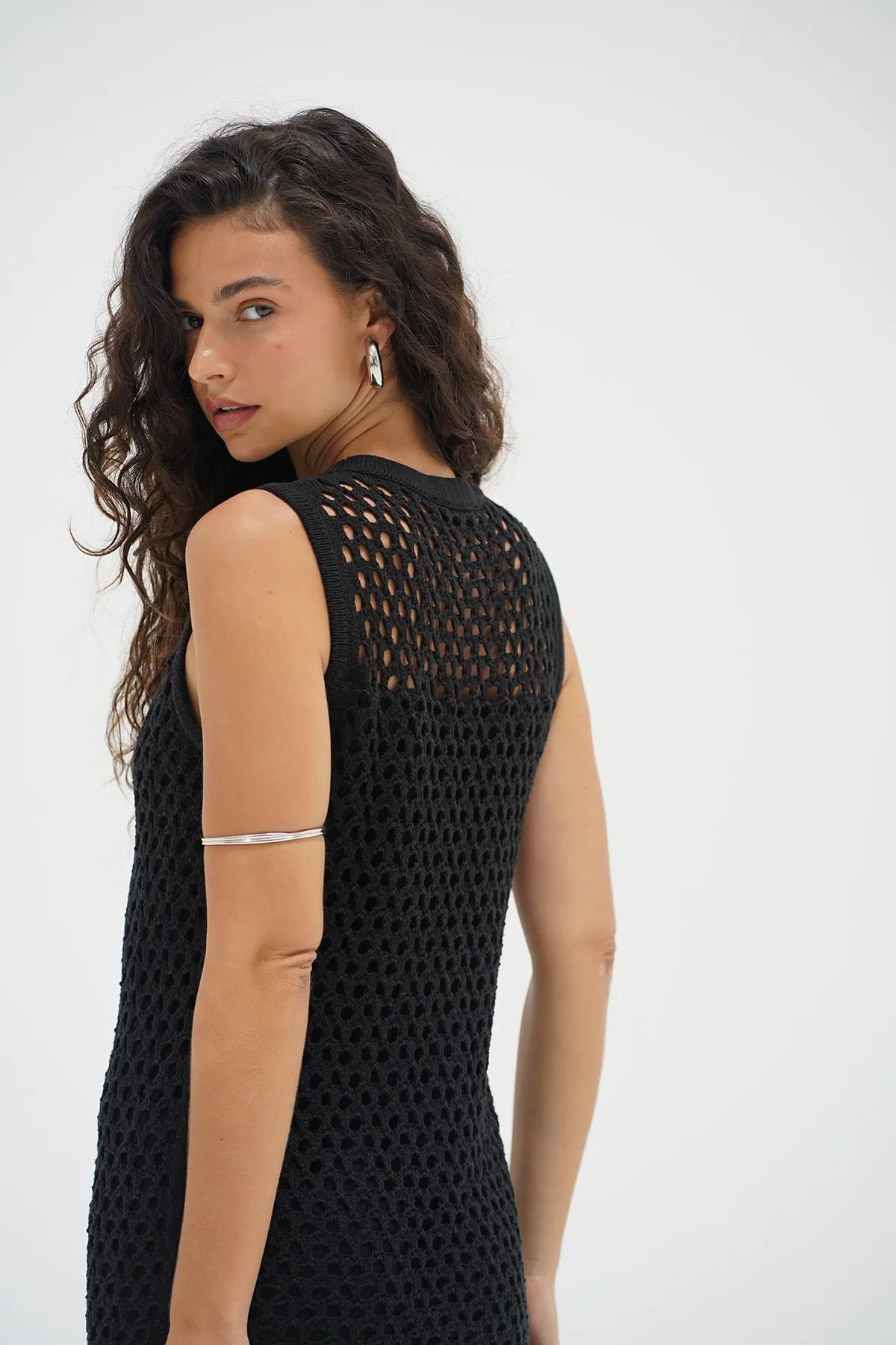 Spark Glow Trey Open Knit Mini Dress - Black