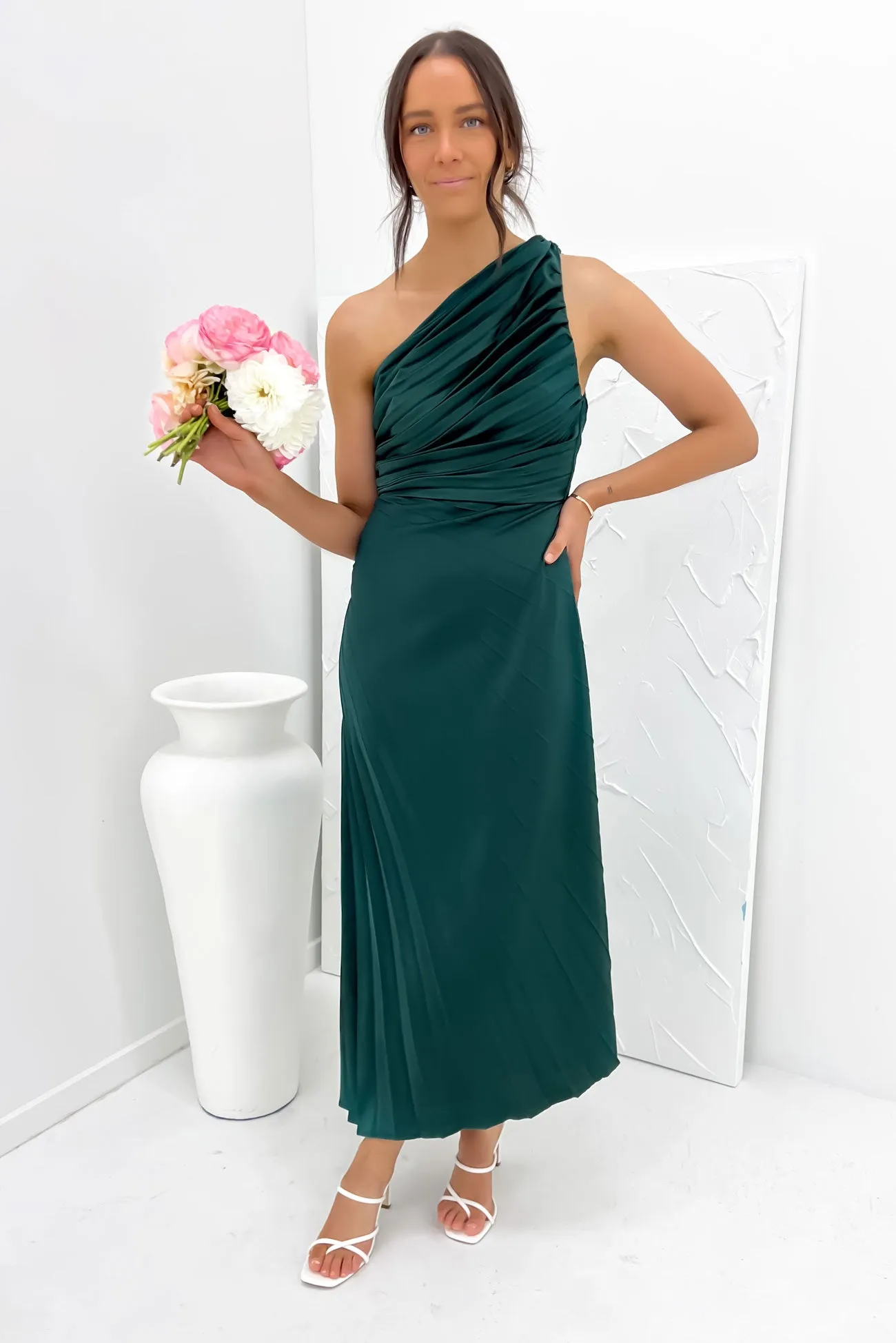 Dreamy Drape Night Ready Caralee Midi Dress Emerald