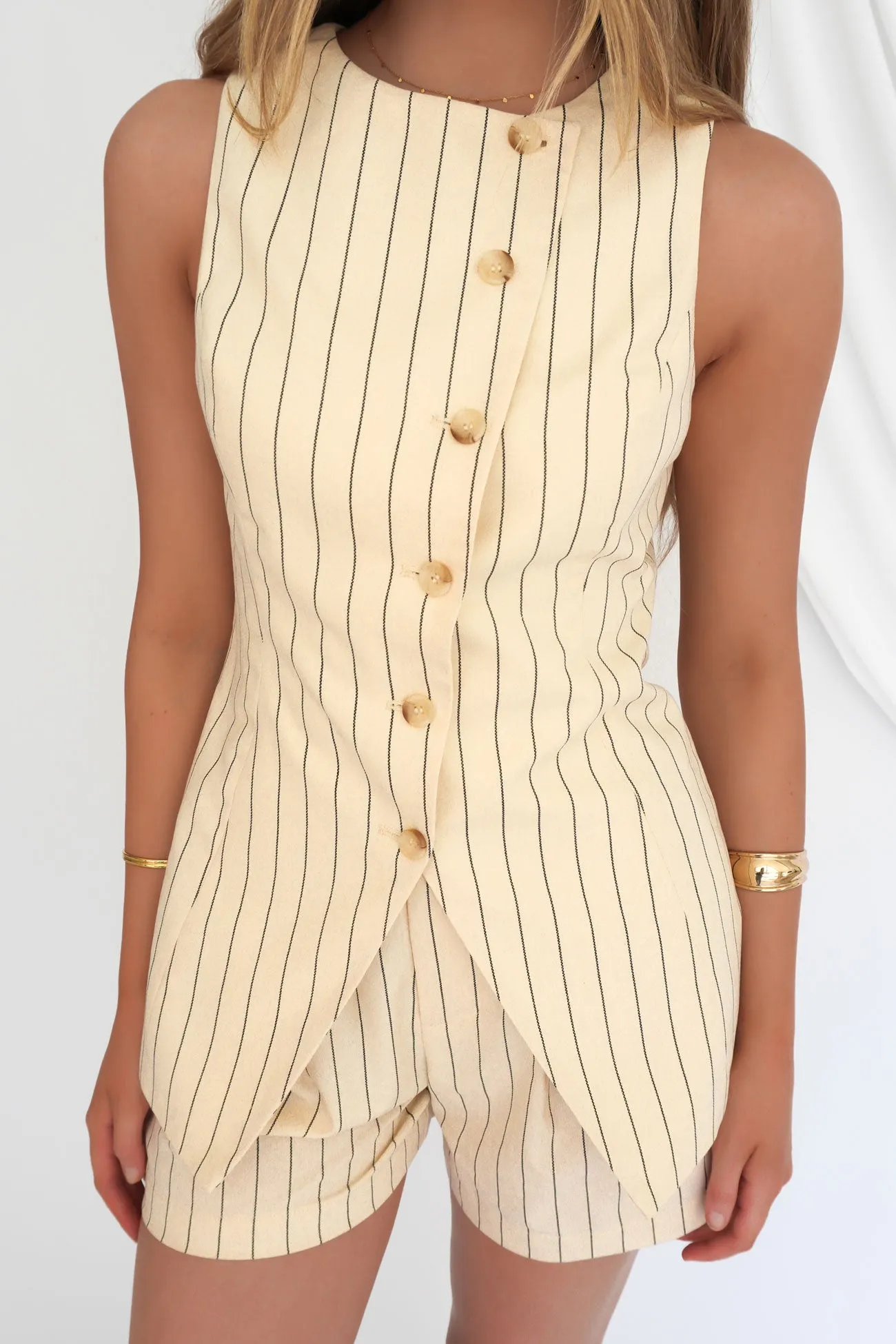 Night Charm Late Breeze Maddox Stripe Vest Beige