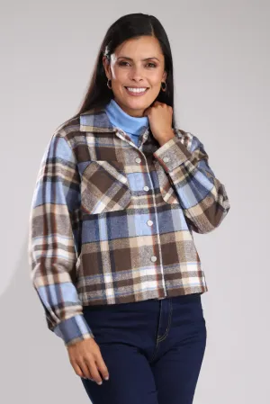 Long Sleeves Brushed Checks Jacket | Sky Mocha Check | 6031B1