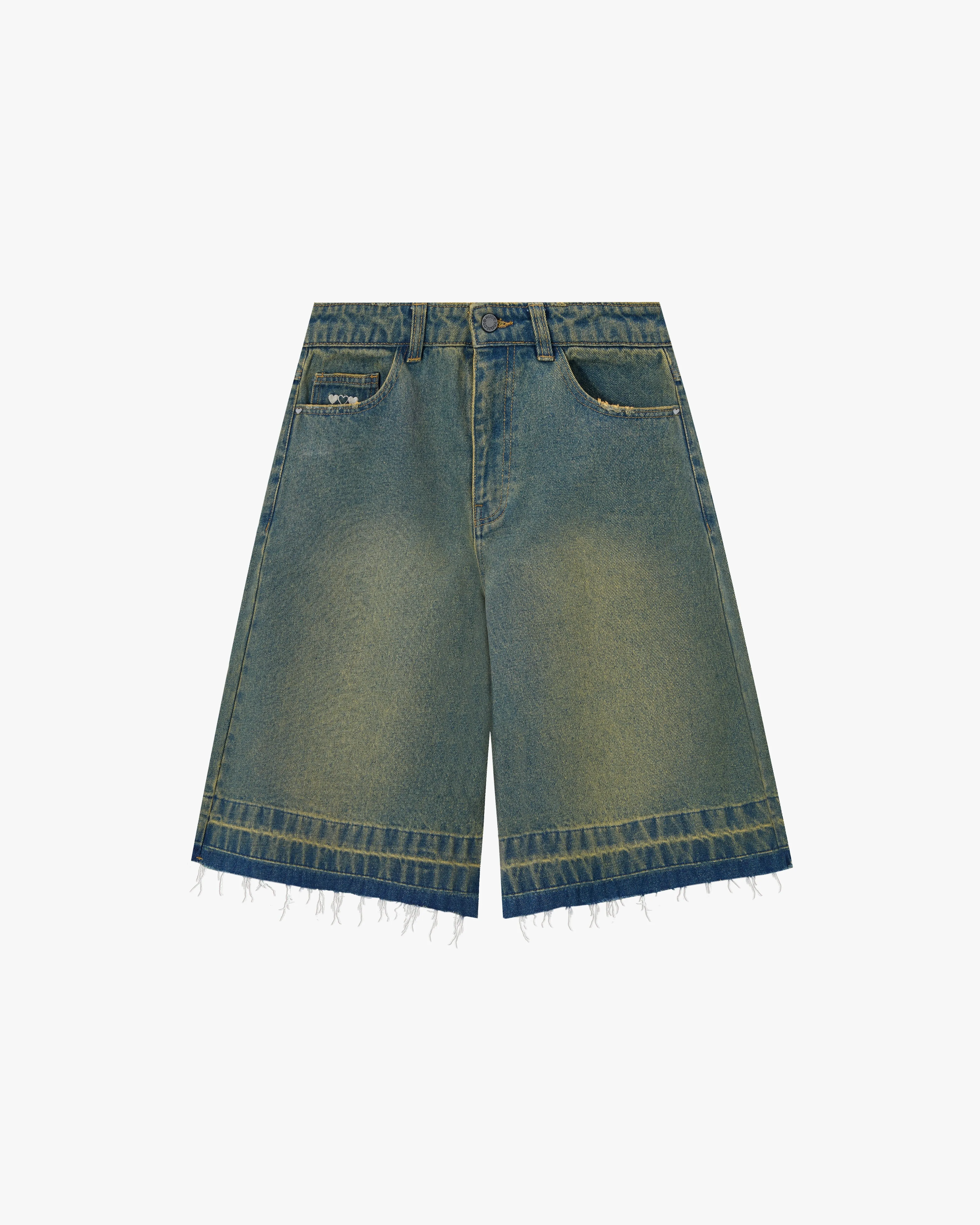 swim trunks Wrinkle Free Weave Old Baggy Denim Shorts Indigo