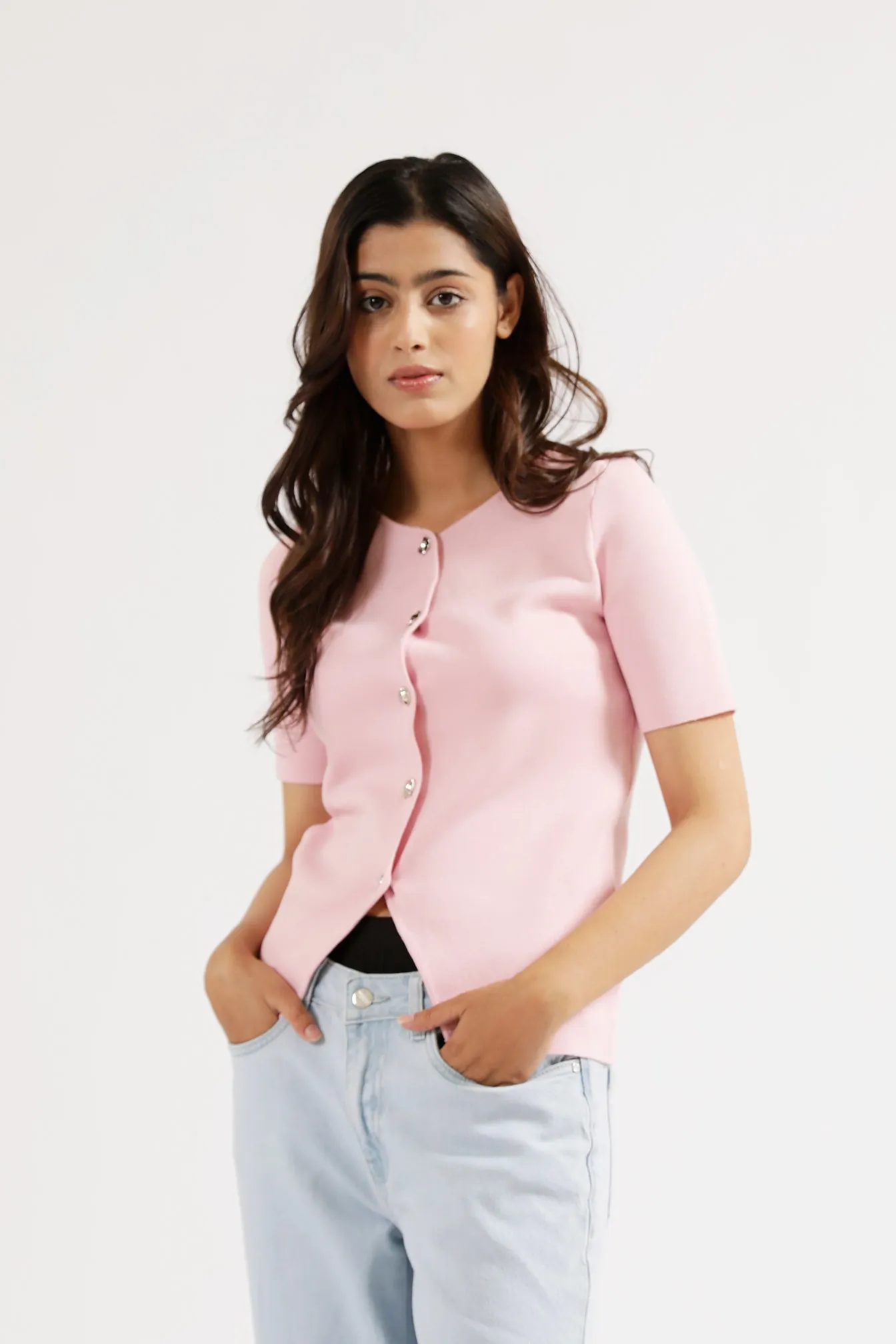 Garment Shaping Panels HALF SLEEVE KNITTED TOP