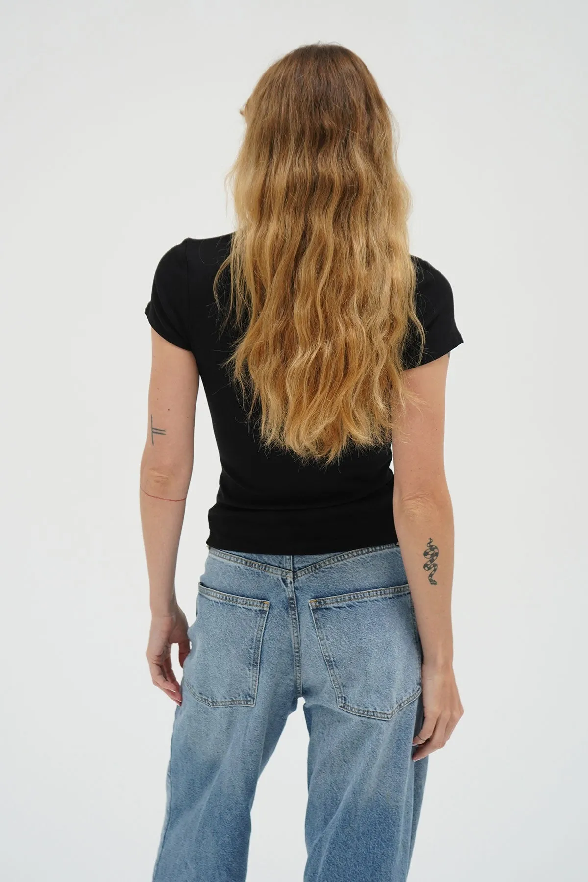 Fitted Ribbed Crew Tee - Black Oeko Tex Certified