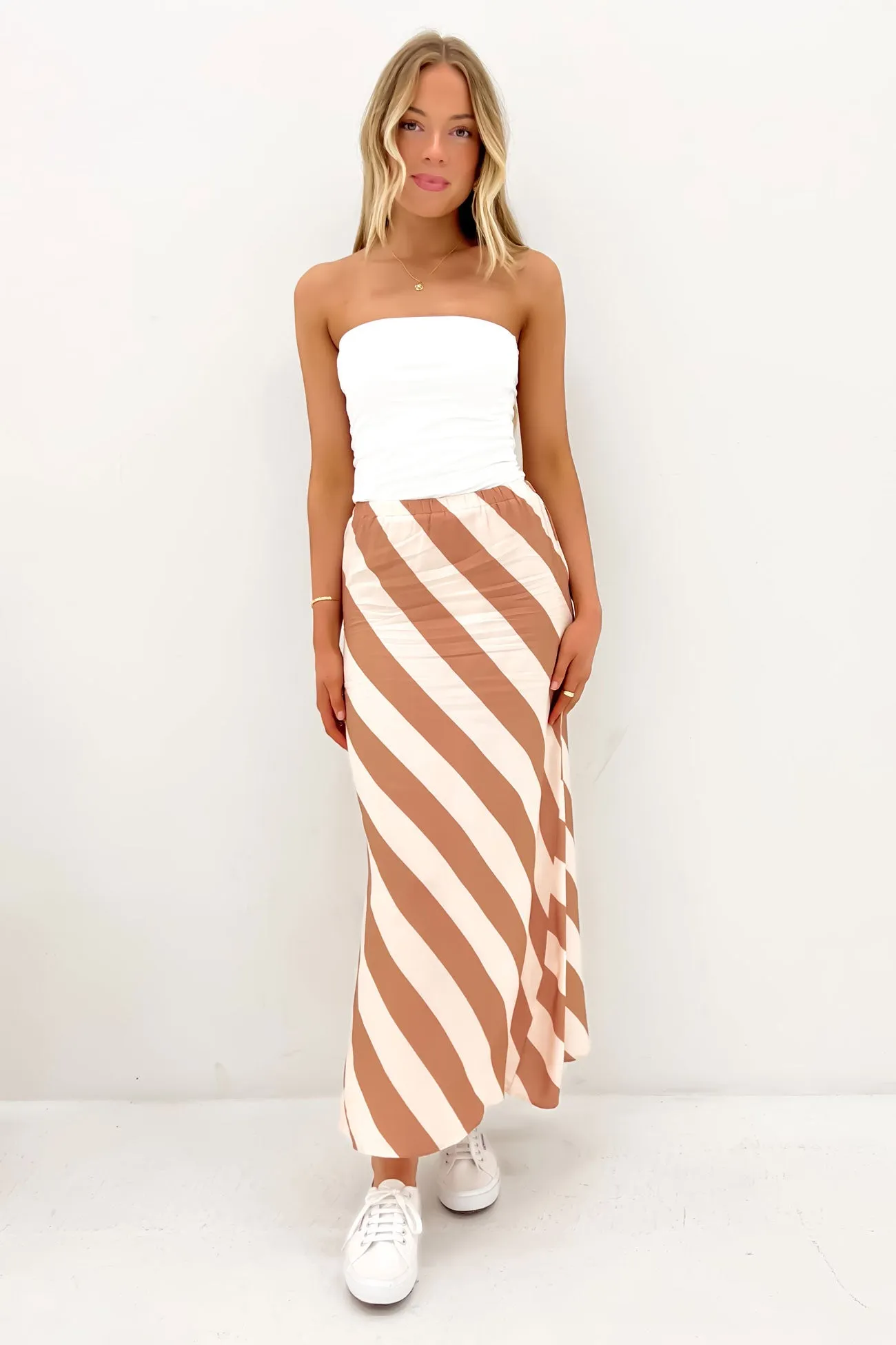 Satin feel Travel Ease Soren Maxi Skirt Brown