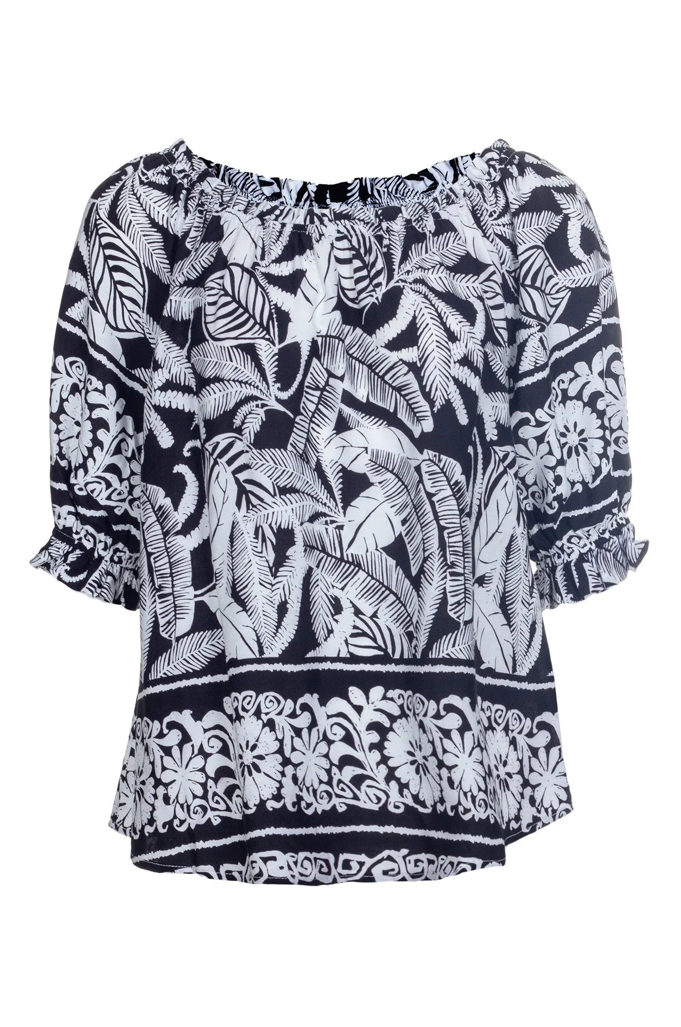 HighVisibility Trim Tech Edge Elasticated neckline Top | Black White Border | 3339A1