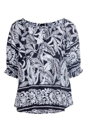 Star Soul Elasticated neckline Top | Black White Border | 3339A1