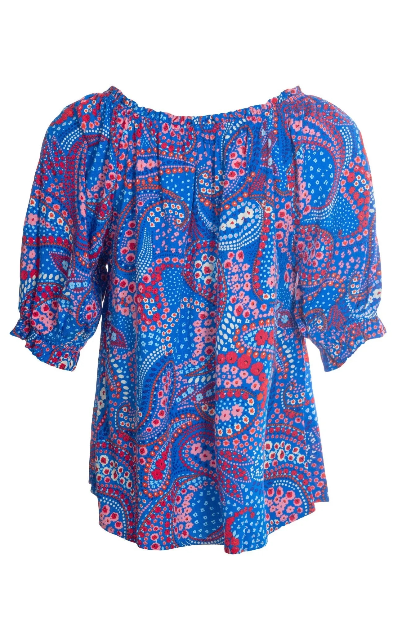 Elasticated neckline Top | Cobalt Red Paisley | 3339A1 Young Edge