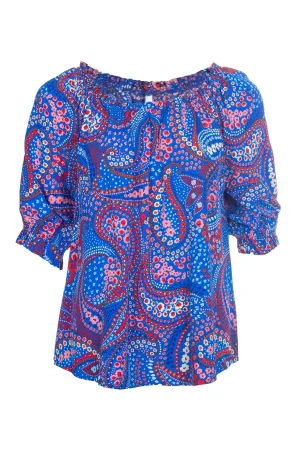 Elasticated neckline Top | Cobalt Red Paisley | 3339A1 Myth Soul QuickDryMaterial