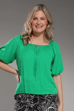 pack light Elasticated scoop neck Top | KELLY GREEN | 6131A1