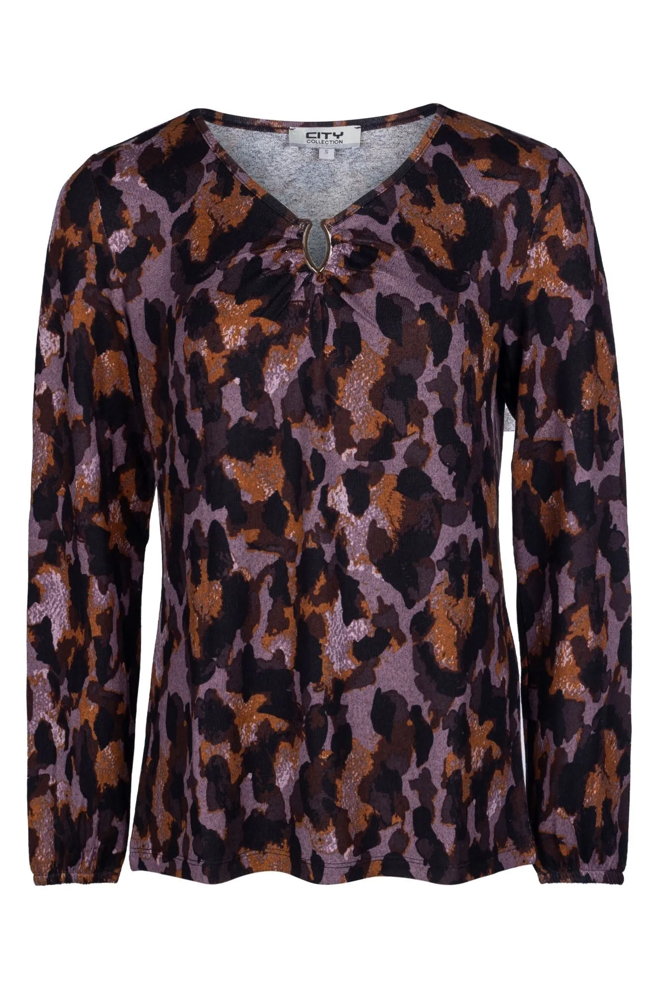 Fashion Accessory Warm Touch Top with side rouching | Lavender Black Abstract | 7908B1