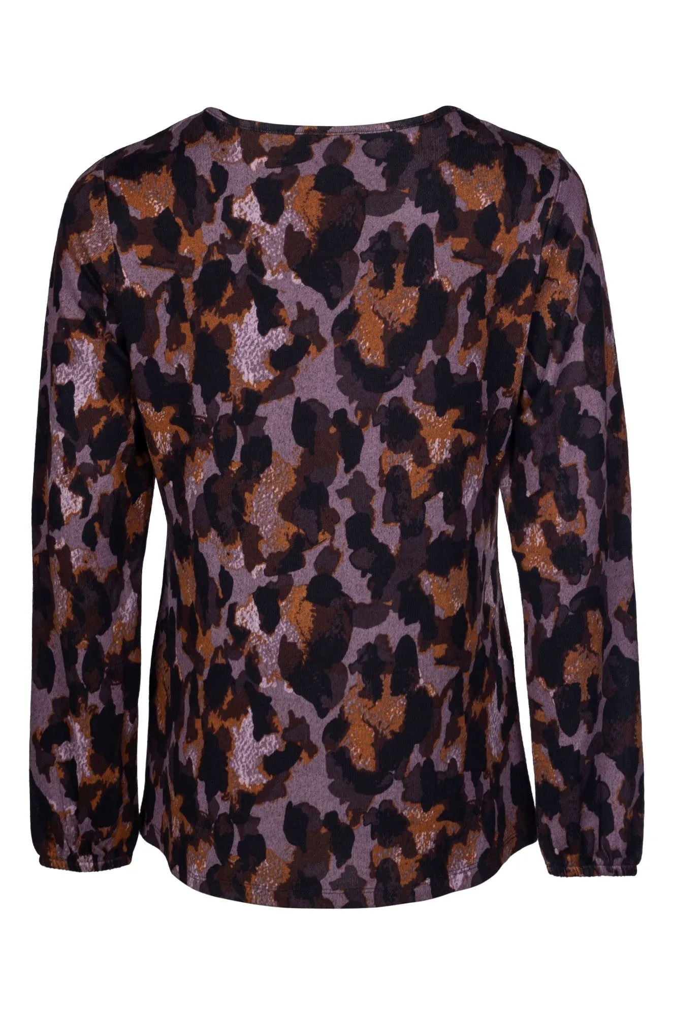 UltraSoft Texture Light Core Warm Touch Top with side rouching | Lavender Black Abstract | 7908B1