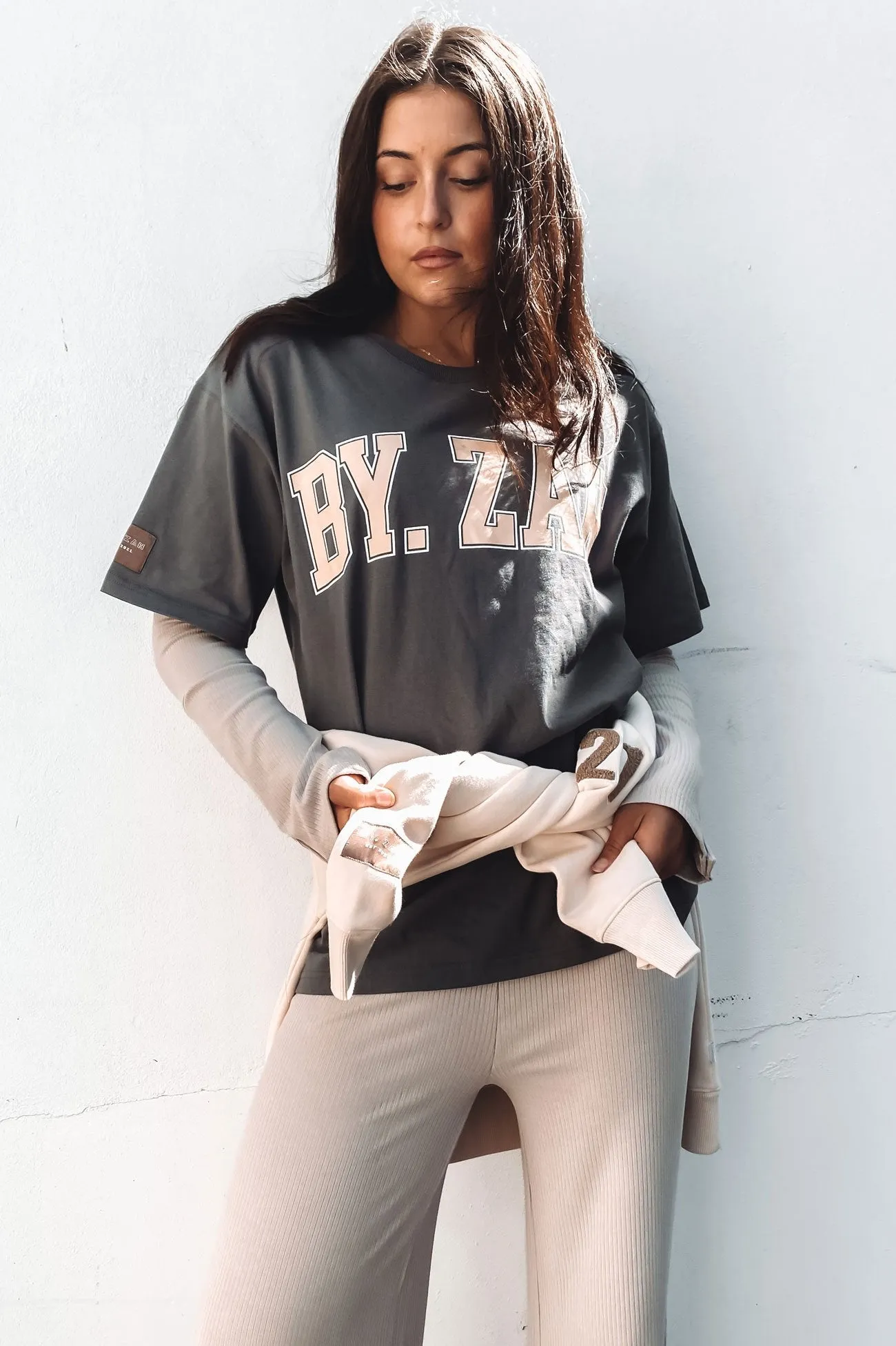 Urban Fashion Gym workout Kendall Collegiate Tee Charcoal