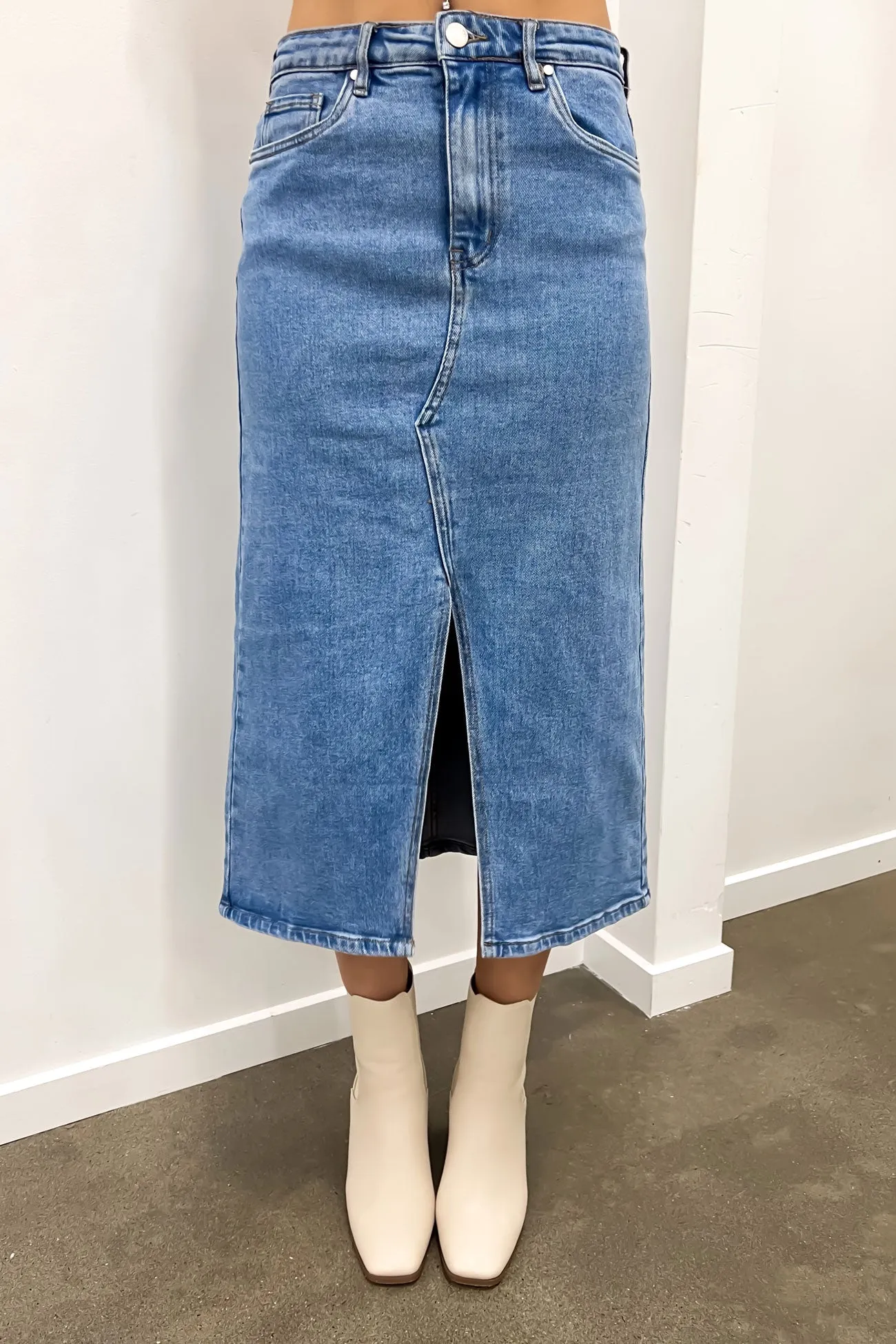 Scout Midi Skirt Mid Blue Simple Layer Built In Shorts