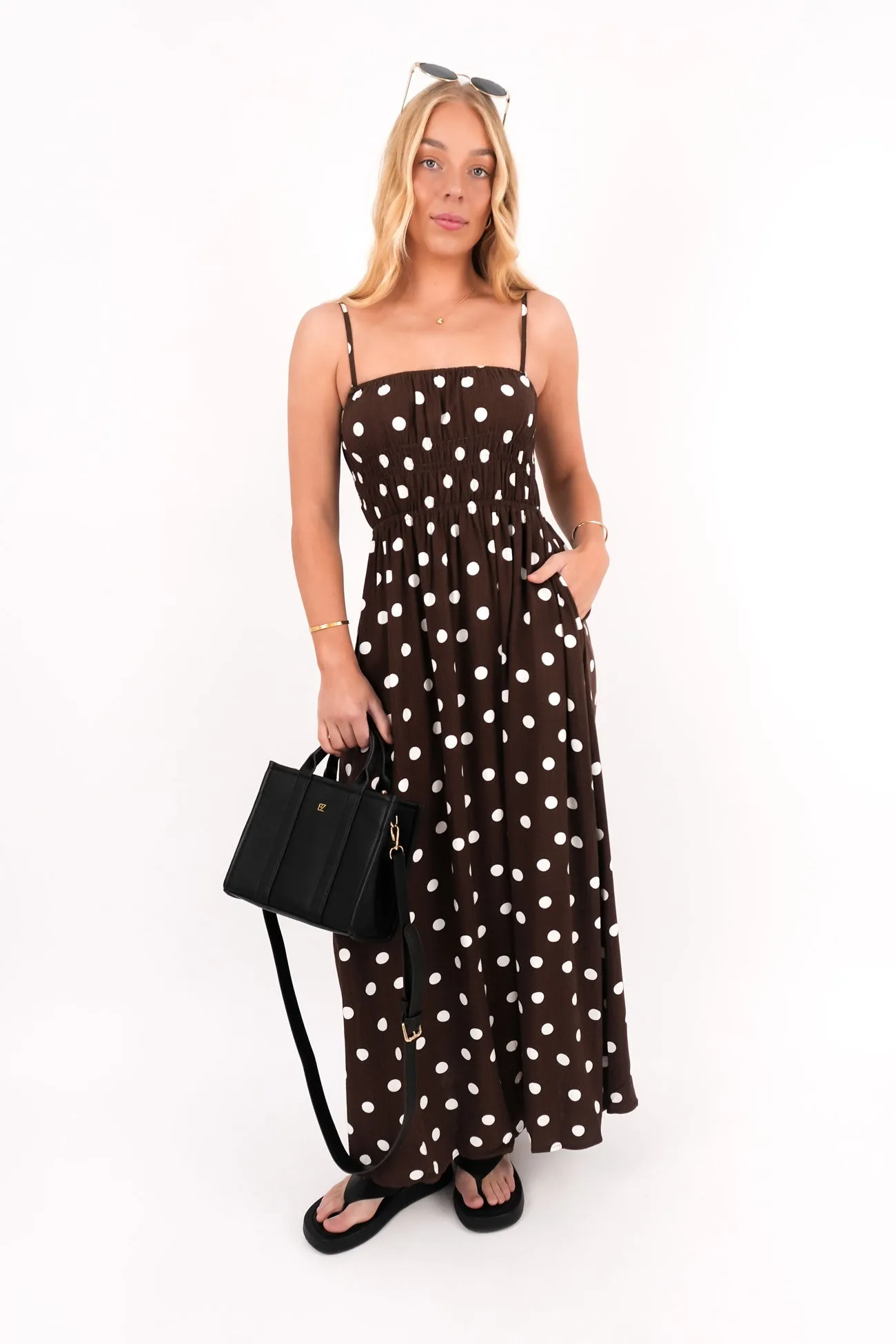 Elegant Outline Clarissa Midi Dress Chocolate Polkadot
