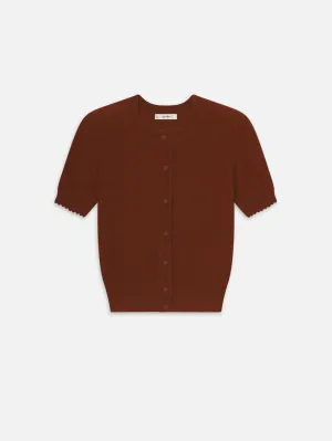 Reinforced Neckline Stitching LowImpact Processing The Cashmere Pointelle Cardi -- Chestnut