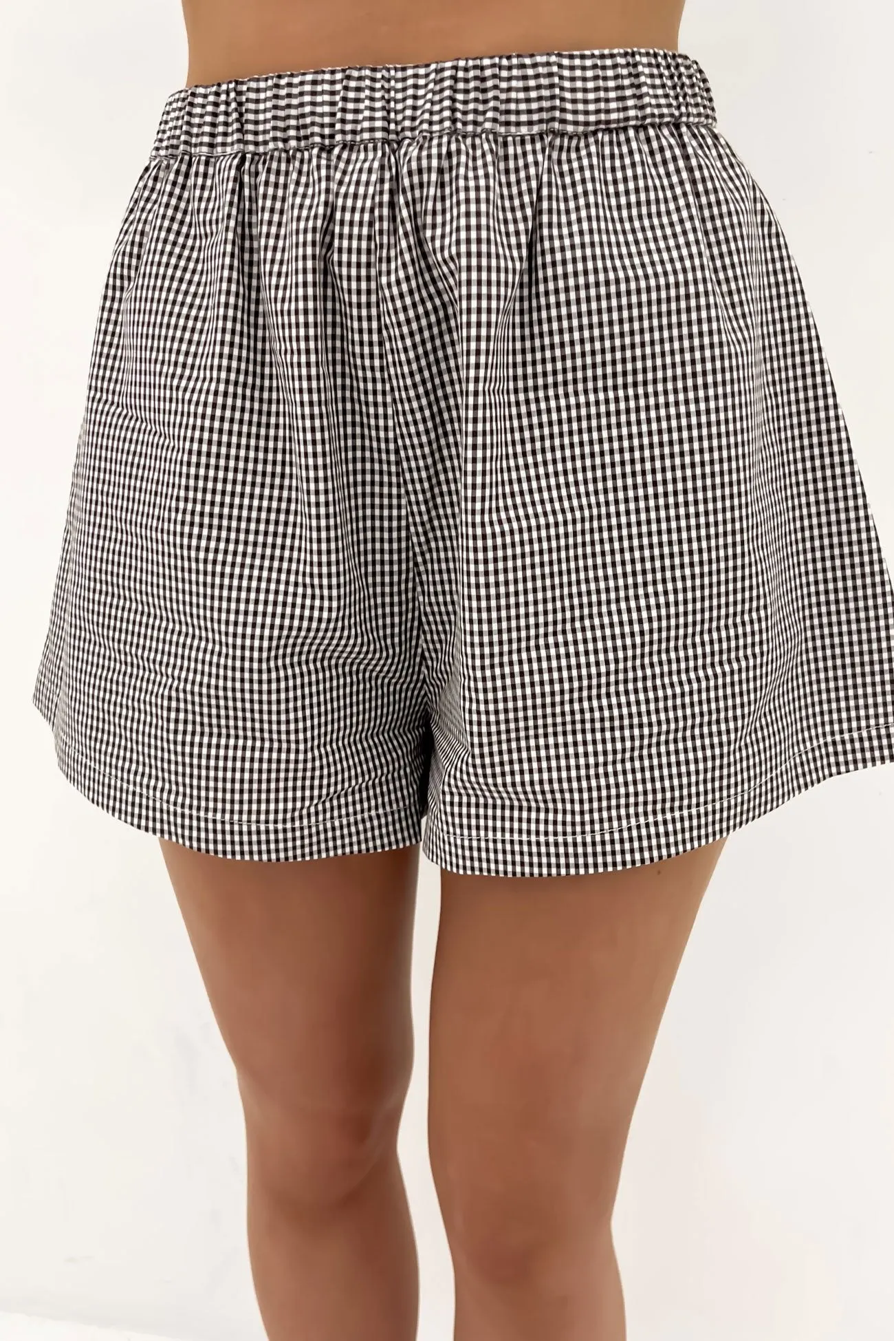 Chafe Resistant Lining Stretchy Hemline Elle Short Black Gingham