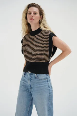 Ellisa Sleeveless Sweater - Latte Stripe Reinforced Hems Layered Knit Structure
