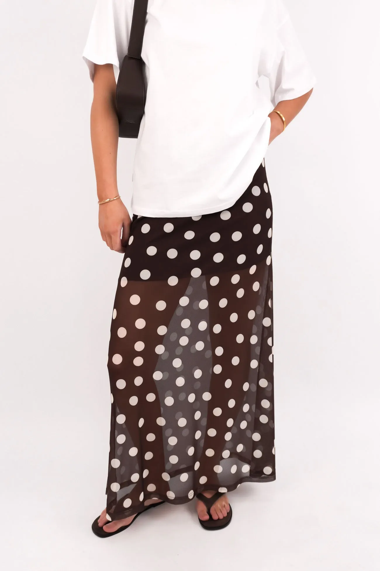 Subtle Details Elsie Maxi Skirt Chocolate Polka Dot