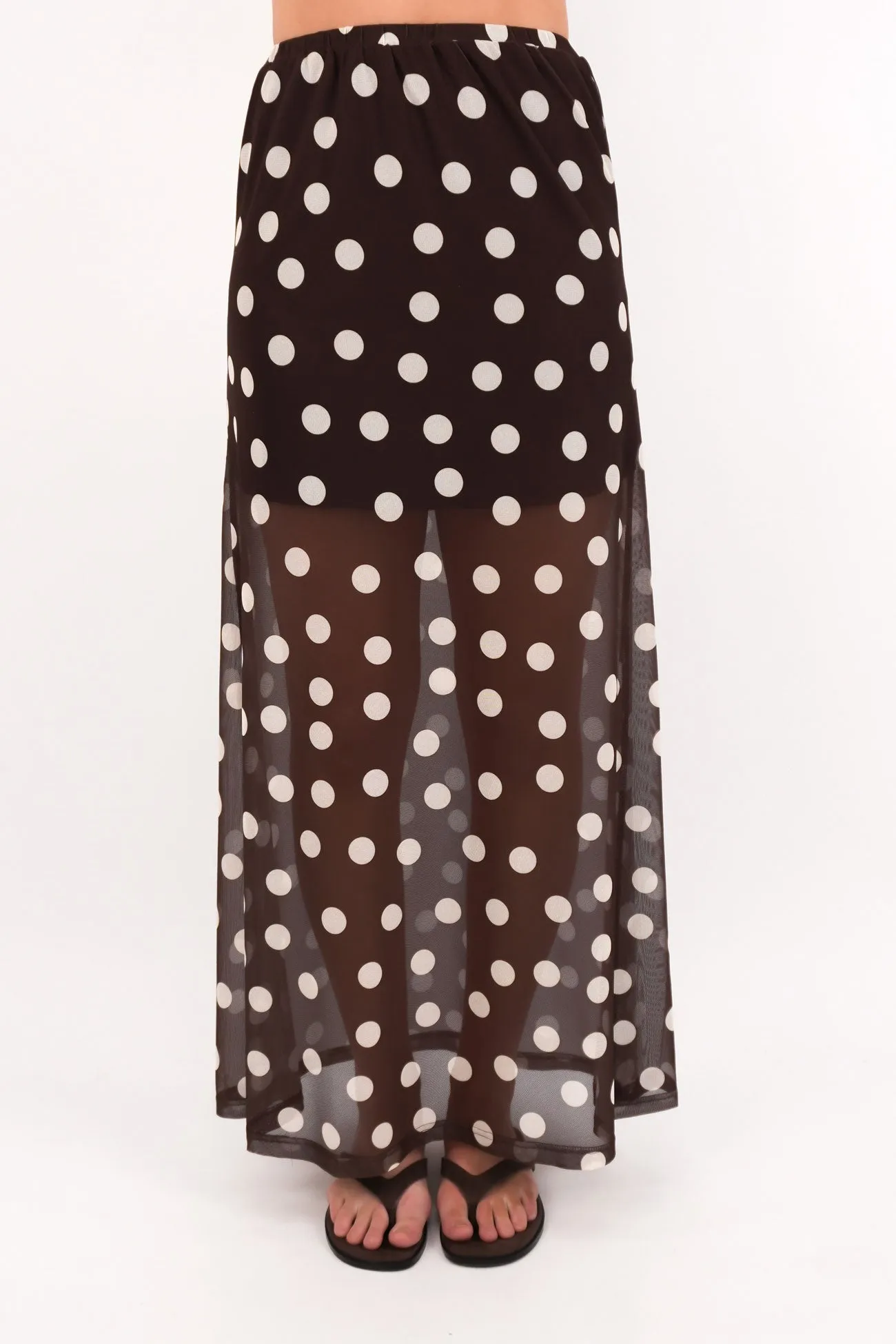 Flat Lay Collar Elsie Maxi Skirt Chocolate Polka Dot