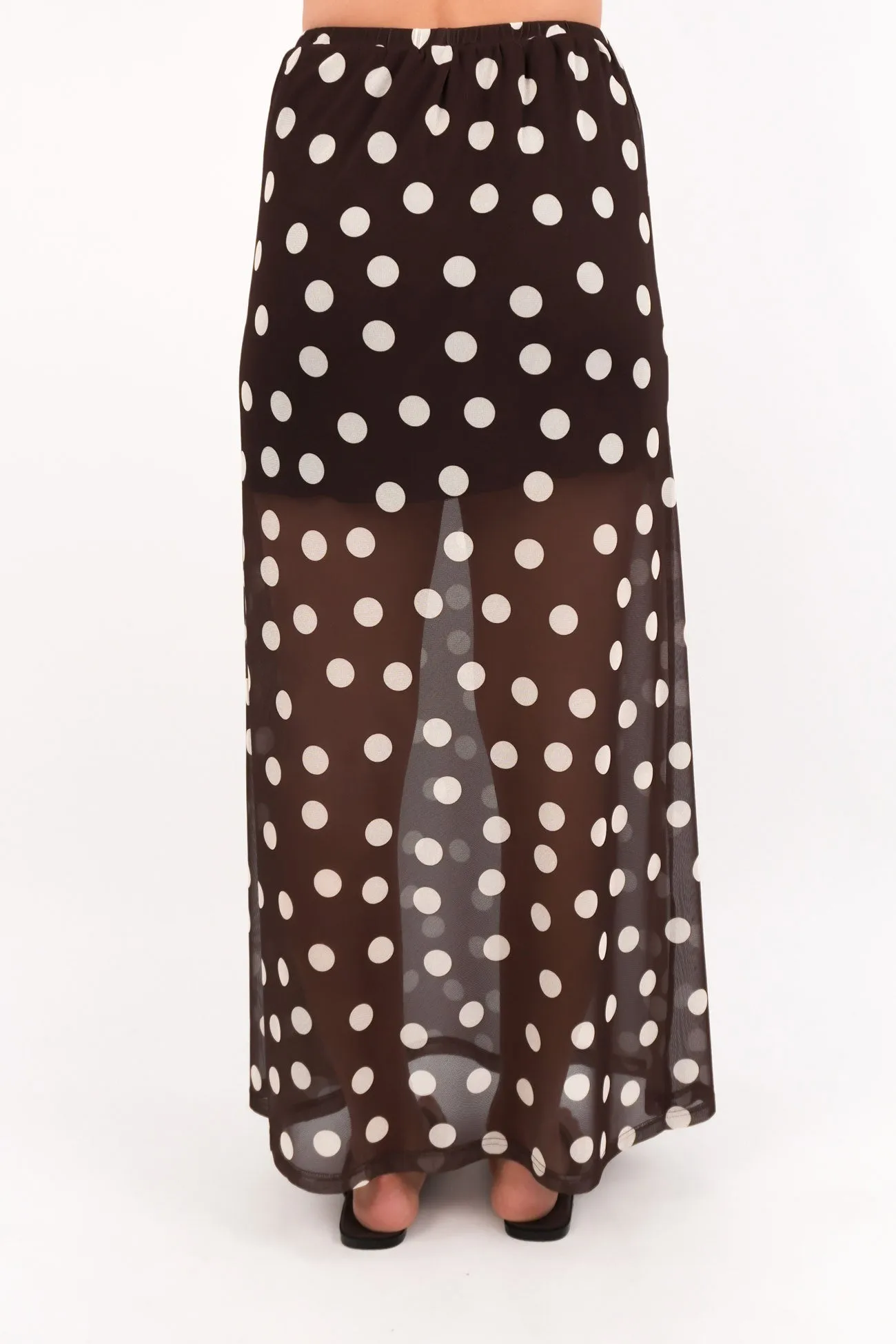 Elsie Maxi Skirt Chocolate Polka Dot Hidden pockets