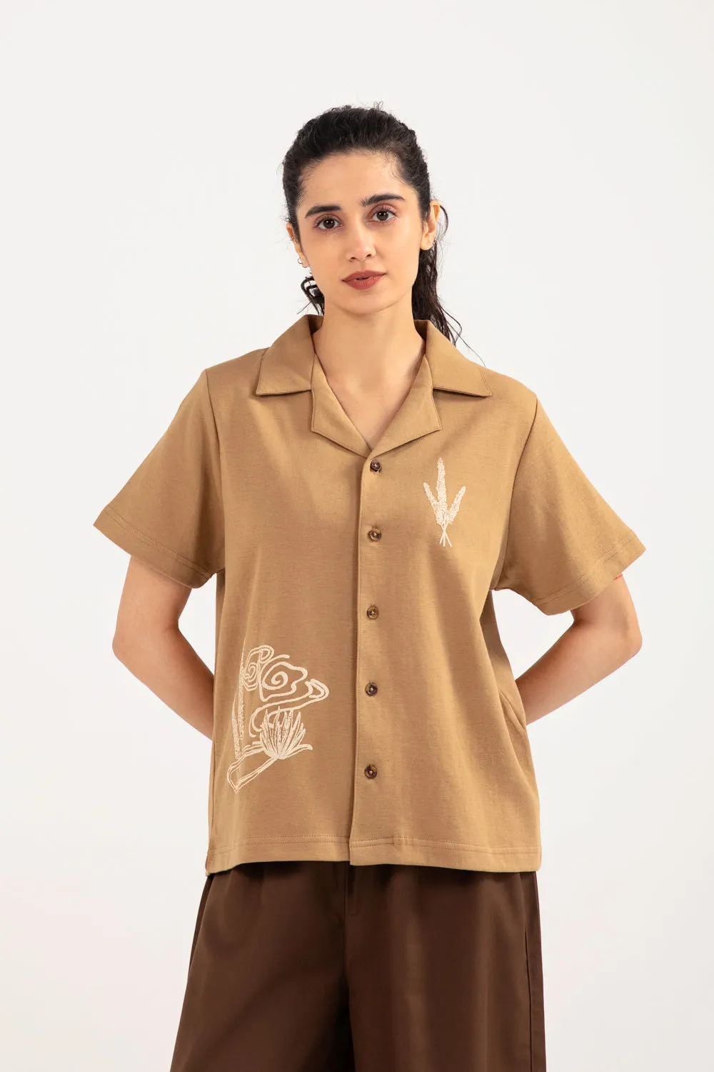 City Ready Non Restrictive Silhouette EMBOSSED BUTTON DOWN KNIT TOP