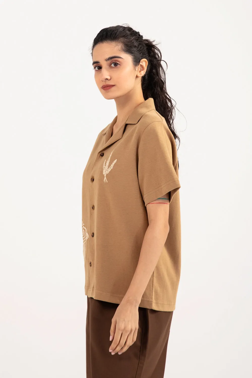 Tubular Knit Structure EMBOSSED BUTTON DOWN KNIT TOP