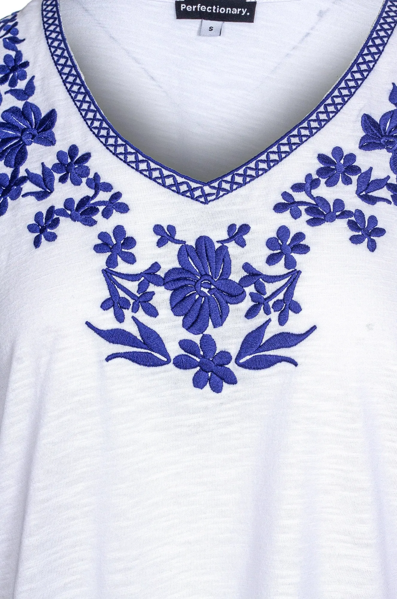Kid Play Hope Fit Embroidered Cotton Rich Top | Ivory/Royal | 4683A1