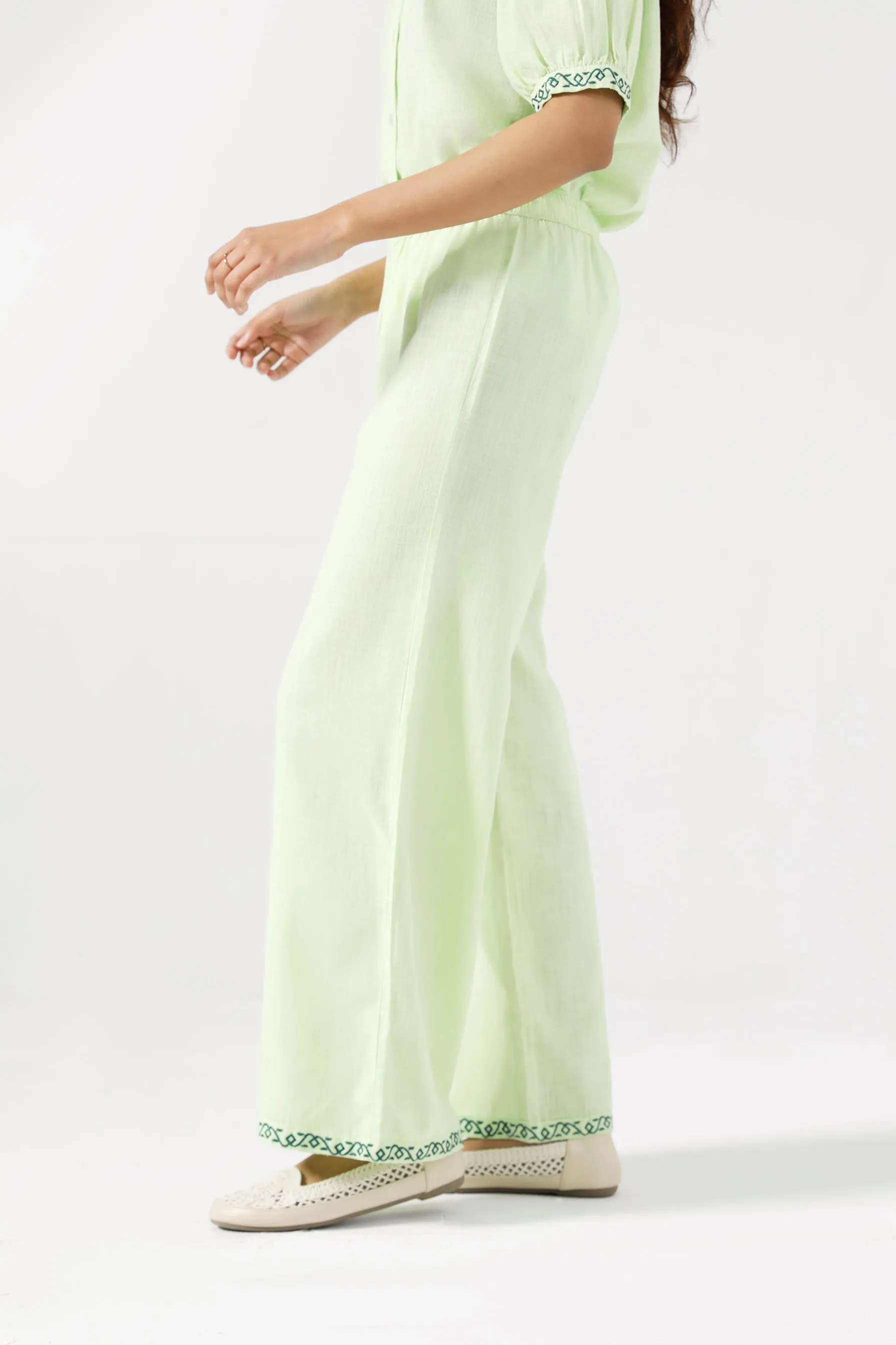 EMBROIDERED WIDE LEG TROUSERS GussetedCrotch