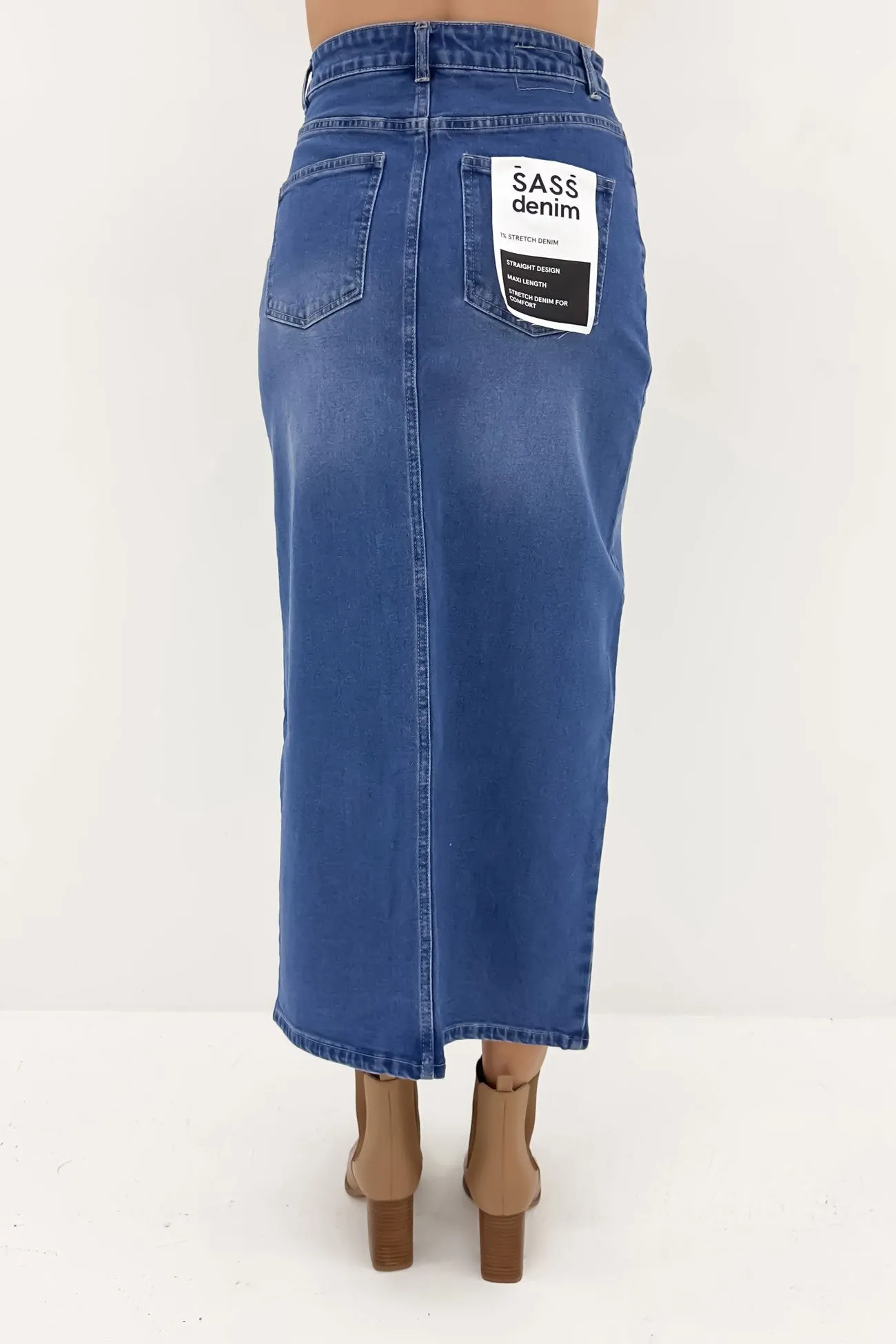 Spring Brunch Emerald Denim Maxi Skirt 80 Wash